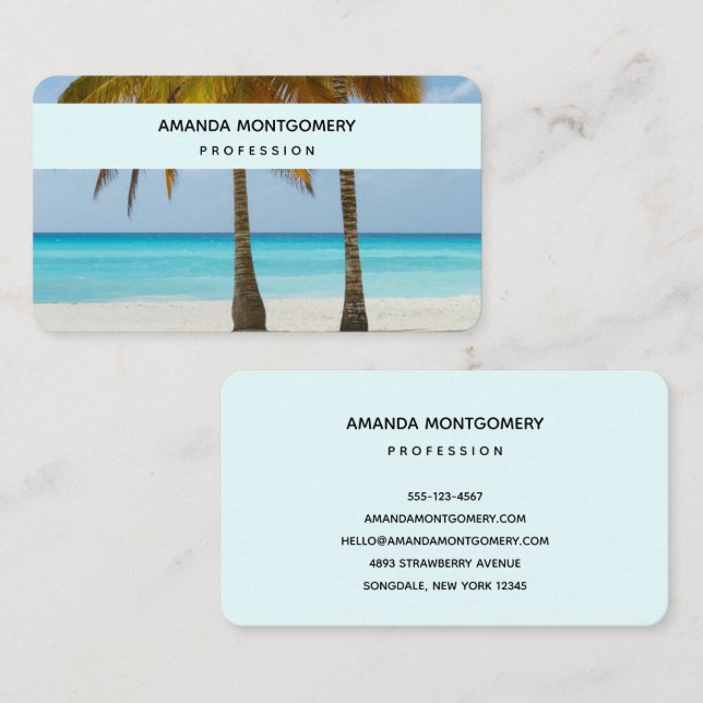 Tarjeta De Visita Hermosos palmeros en una playa tropical (Anverso / Reverso)
