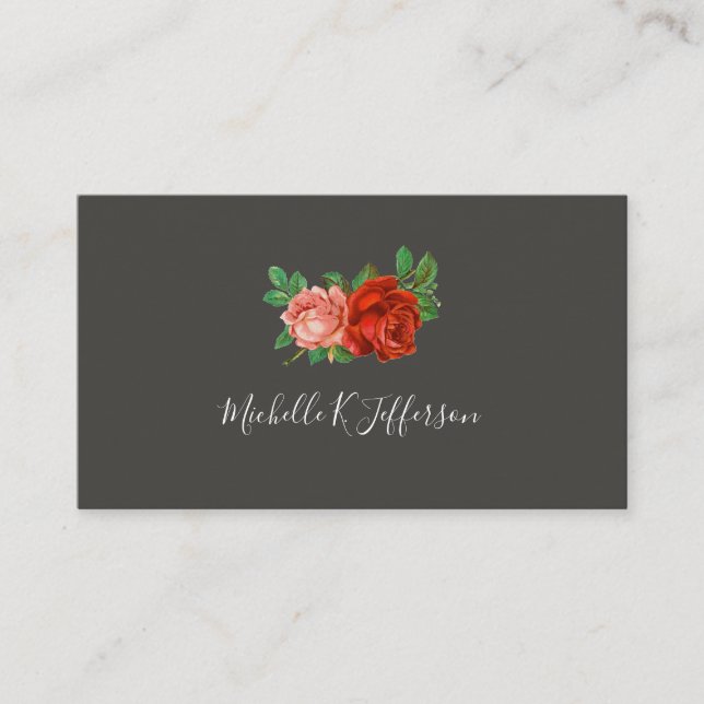 Tarjeta De Visita Hermosos Rosas Sencillo Fondo Gris (Anverso)