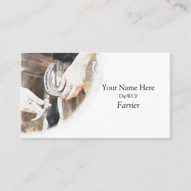 Tarjeta De Visita Herrador que clava una herradura (Anverso)