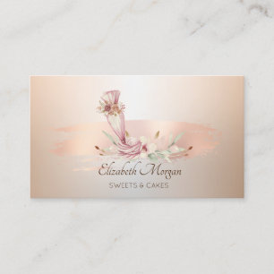 Tarjeta De Visita Herramienta de panadería flor rosa dorado pincelad