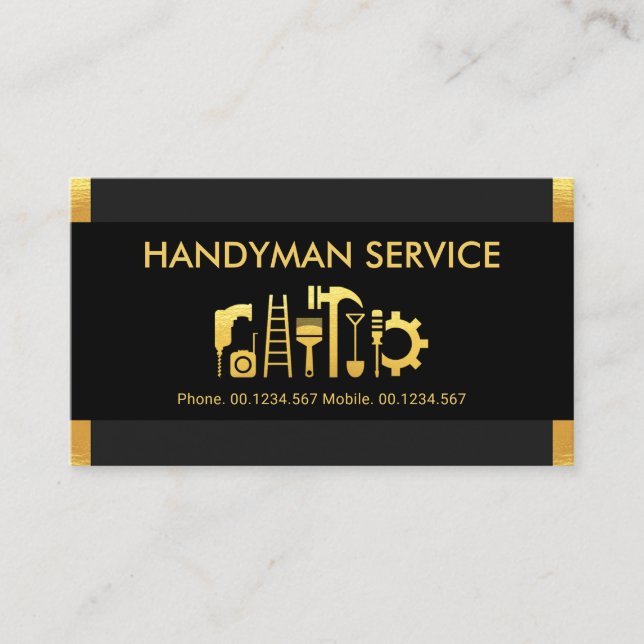Tarjeta De Visita Herramienta Handyman de tabletas de oro de estilo (Anverso)