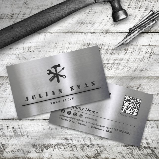 Tarjeta De Visita Herramienta Metalizado de Handyman con pincel bril (Professional Shiny Brushed Metal Handyman Tool Business Card)