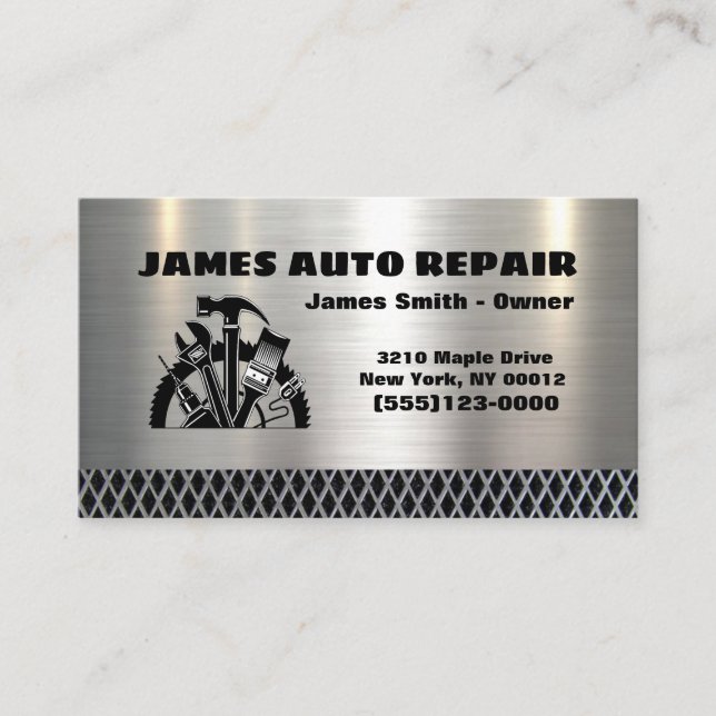 Tarjeta De Visita Herramienta Metalizado de reparación automática me (Anverso)