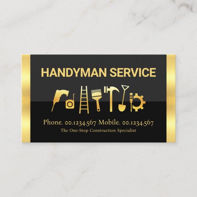 Tarjeta De Visita Herramientas Creativas De Mano Con Bandas De Oro (Anverso)