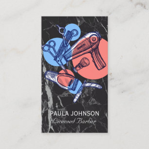 Tarjeta De Visita Herramientas de Barbería   Mármol negro