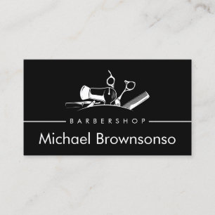 Tarjeta De Visita Herramientas de Barbería Negra Diseño de Logo para