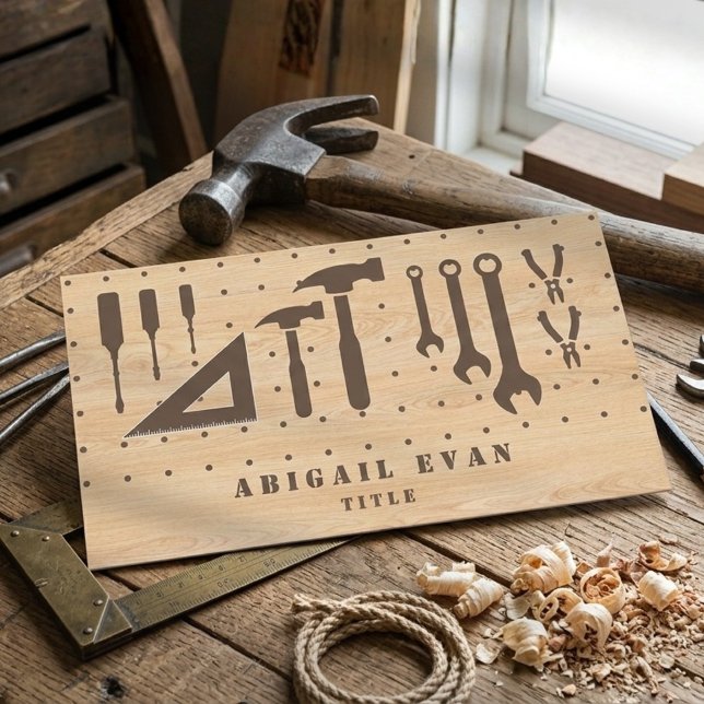 Tarjeta De Visita Herramientas de carpintería de construcción de gra (Modern Wood Grain Construction Handyman Tools Business Card)