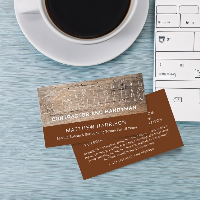 Tarjeta De Visita Herramientas de Carpintería de Construcción Rústic (Rustic Construction Handyman Tools Wood Business Card)
