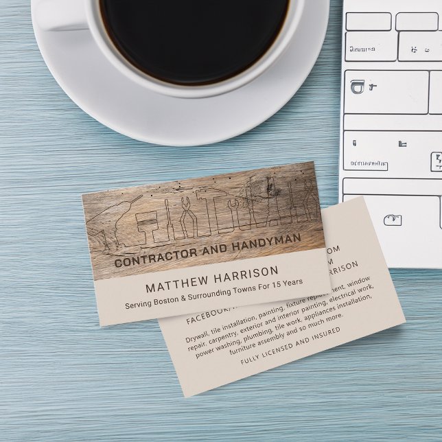 Tarjeta De Visita Herramientas de Carpintería de Construcción Rústic (Rustic Construction Handyman Tools Wood Business Card)