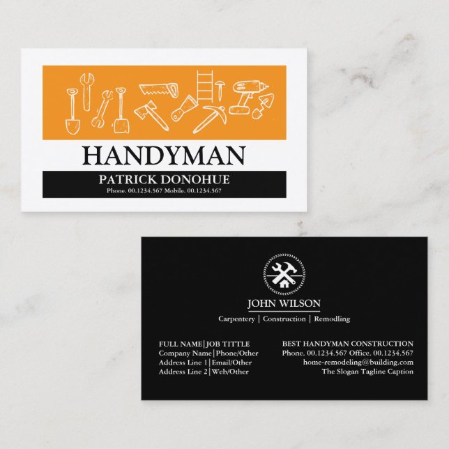 Tarjeta De Visita Herramientas de Carpintería para Construcción Prof (Anverso / Reverso)