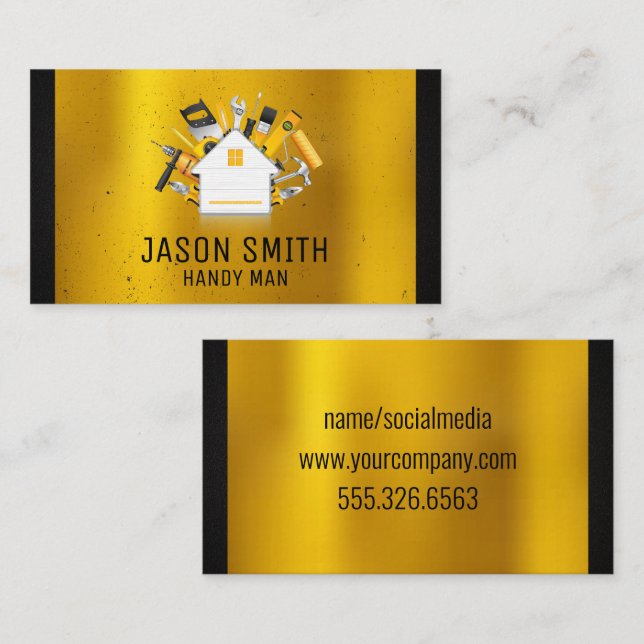 Tarjeta De Visita Herramientas de carpintería Recorte negro Metaliza (Anverso / Reverso)