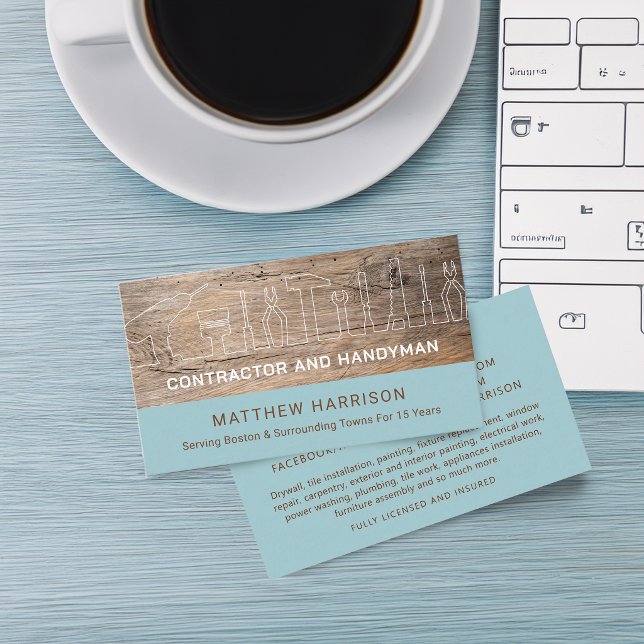 Tarjeta De Visita Herramientas de Carpintería Rústica (Rustic Construction Handyman Tools Wood Business Card)