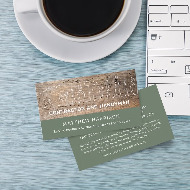 Tarjeta De Visita Herramientas de Carpintería Rústica (Rustic Construction Handyman Tools Wood Business Card)
