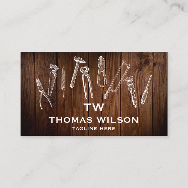 Tarjeta De Visita Herramientas de carpintero de mano de construcción (Anverso)