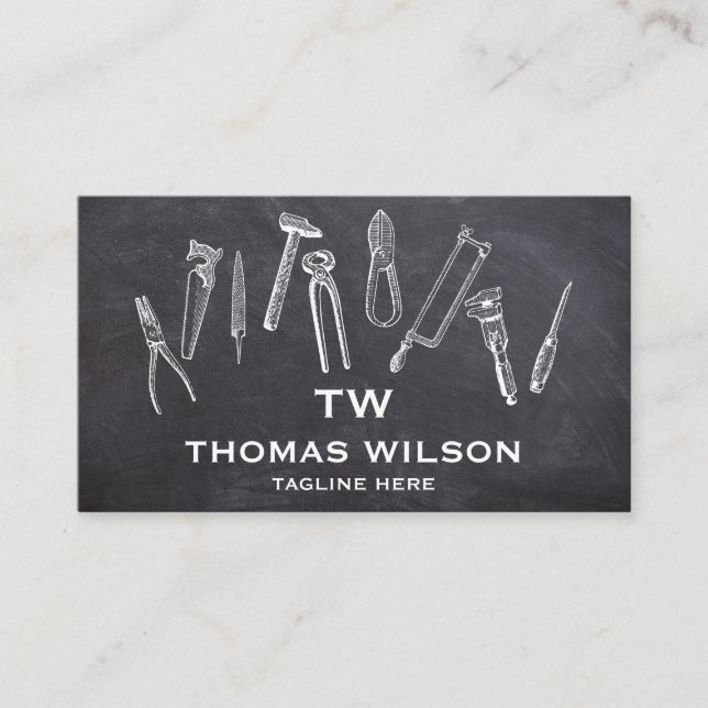 Tarjeta De Visita Herramientas de carpintero de mano de construcción (Anverso)