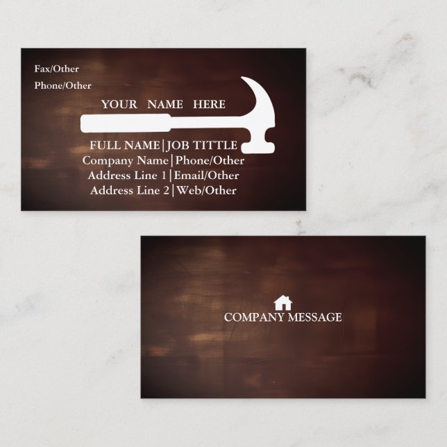 Tarjeta De Visita Herramientas de carpintero de Professional Builder (Anverso / Reverso)