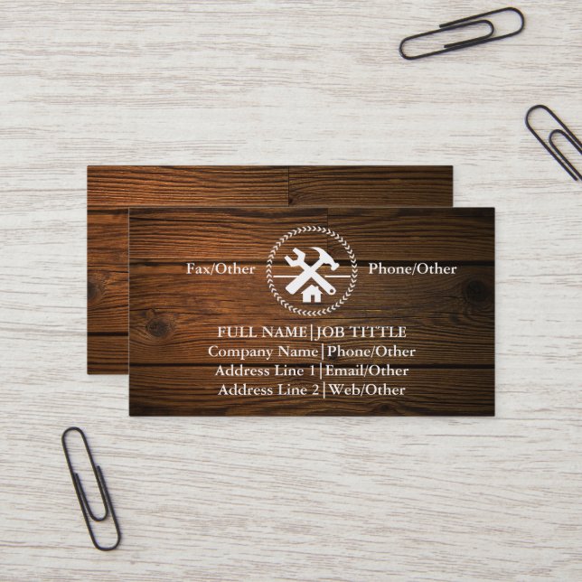 Tarjeta De Visita Herramientas de carpintero de Professional Builder (Anverso/Reverso In Situ)