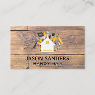 Tarjeta De Visita Herramientas de cartón e icono del hogar   Madera