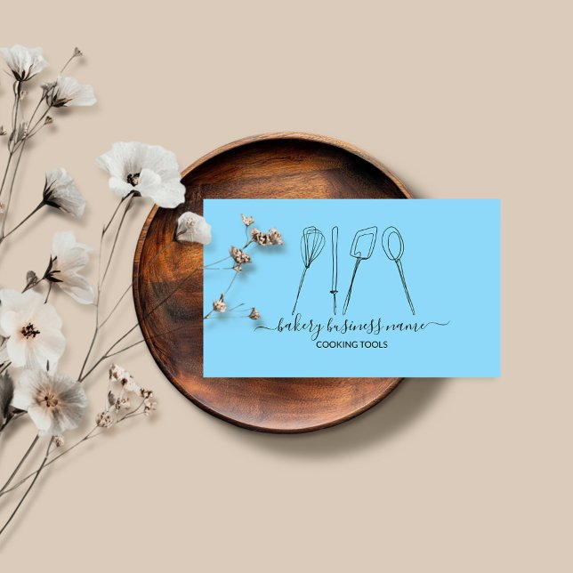 Tarjeta De Visita Herramientas de cocina panadería comida casera azu (Subido por el creador)