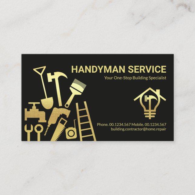 Tarjeta De Visita Herramientas de construcción de Faux Gold Reparaci (Anverso)
