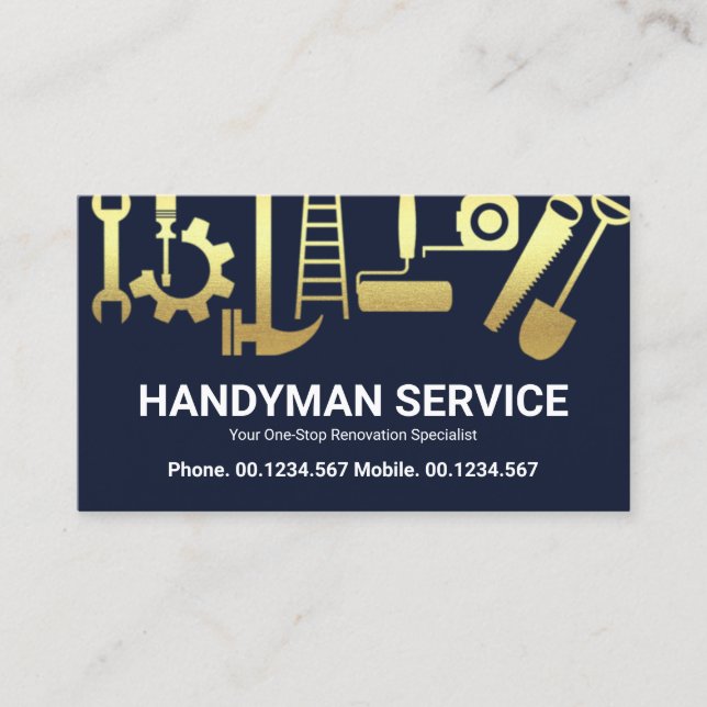 Tarjeta De Visita Herramientas de construcción de Handyman de oro Re (Anverso)