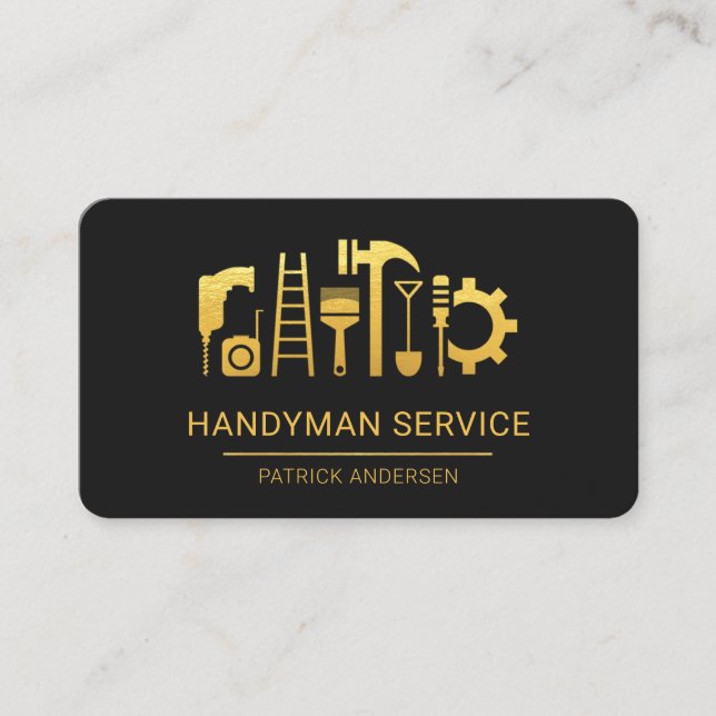 Tarjeta De Visita Herramientas de construcción de Handyman dorado (Anverso)