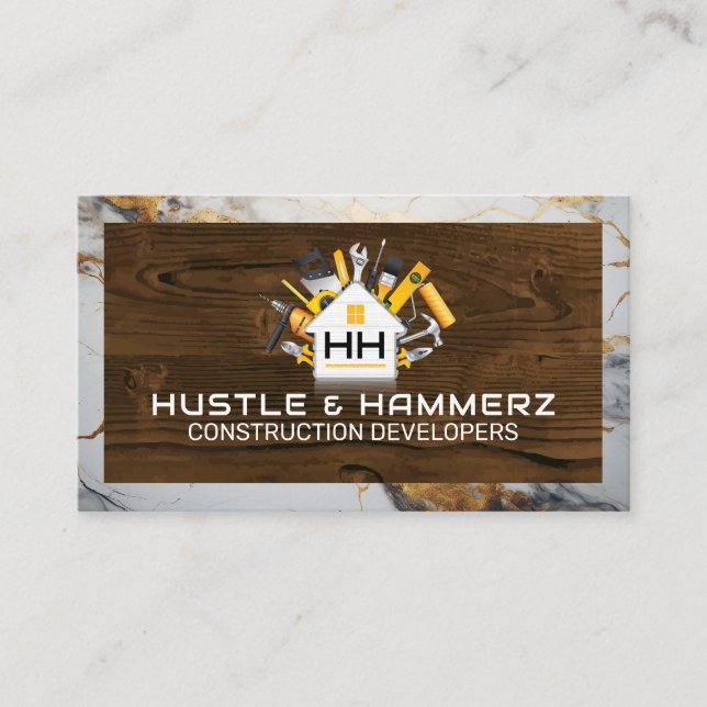 Tarjeta De Visita Herramientas de construcción de viviendas | Madera (Anverso)