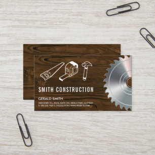 Tarjeta De Visita Herramientas de construcción mesa de madera
