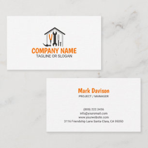 Tarjeta De Visita Herramientas de Contratista de Casa Naranja Modern
