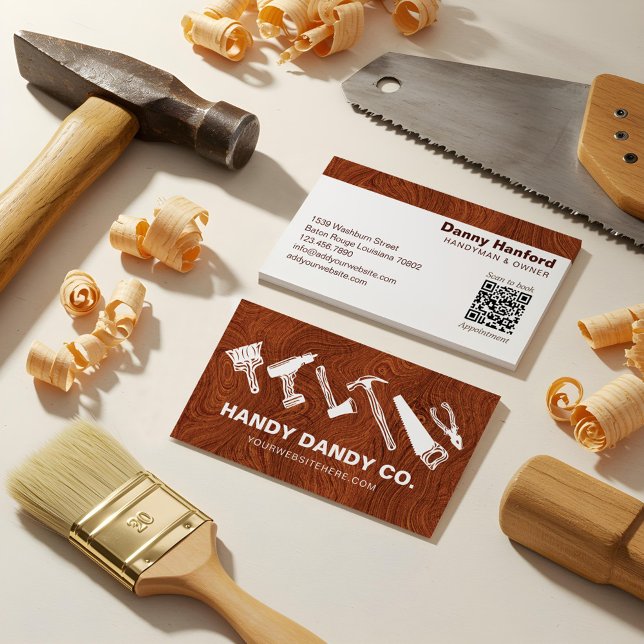 Tarjeta De Visita Herramientas de Contratista de Mano Amiga de Grano (Modern Woodgrain Handyman Tools Contractor Business Card)