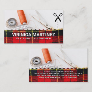 Tarjeta De Visita Herramientas de costurera Patrón de tela a cuadr