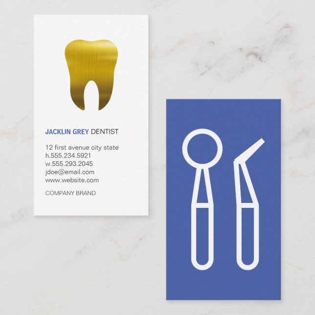 Tarjeta De Visita Herramientas de dentista | Dentadura de oro (Anverso / Reverso)
