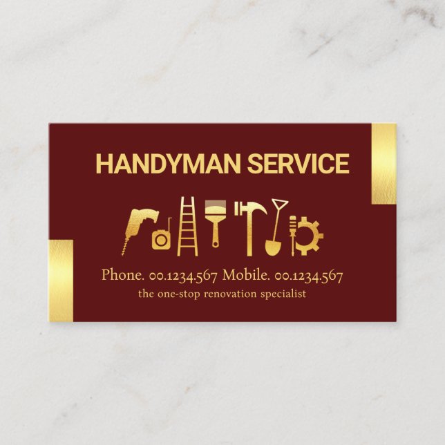 Tarjeta De Visita Herramientas de Handyman Gold con fichas de oro (Anverso)
