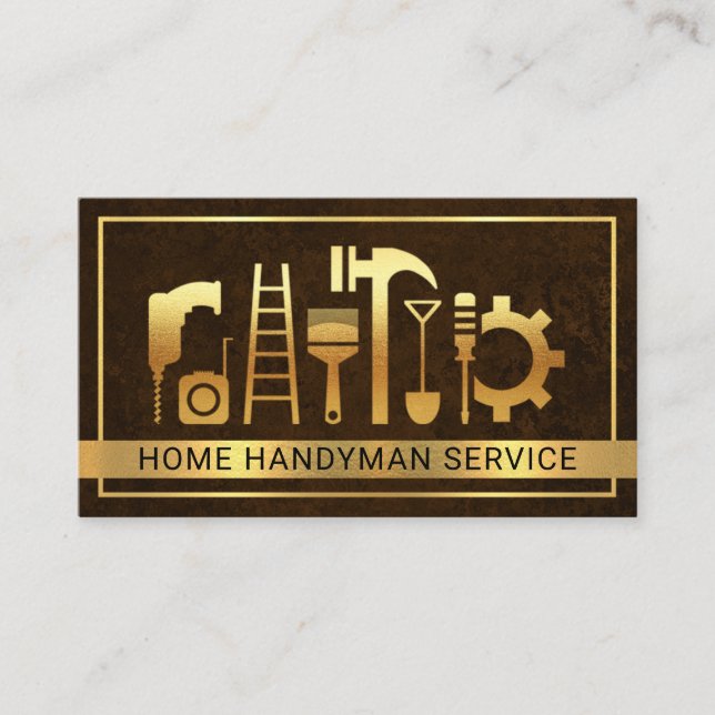 Tarjeta De Visita Herramientas de Handyman Gold Grunge Brown (Anverso)