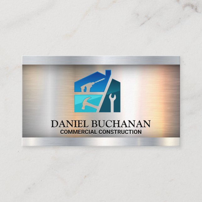 Tarjeta De Visita Herramientas de hardware | Collar azul carpintero  (Anverso)