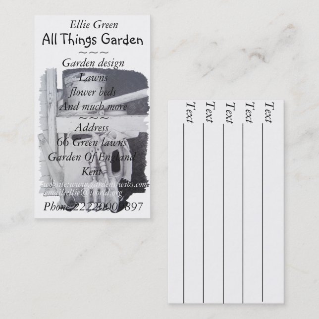 Tarjeta De Visita herramientas de jardín pintura para el diseño del  (Anverso / Reverso)