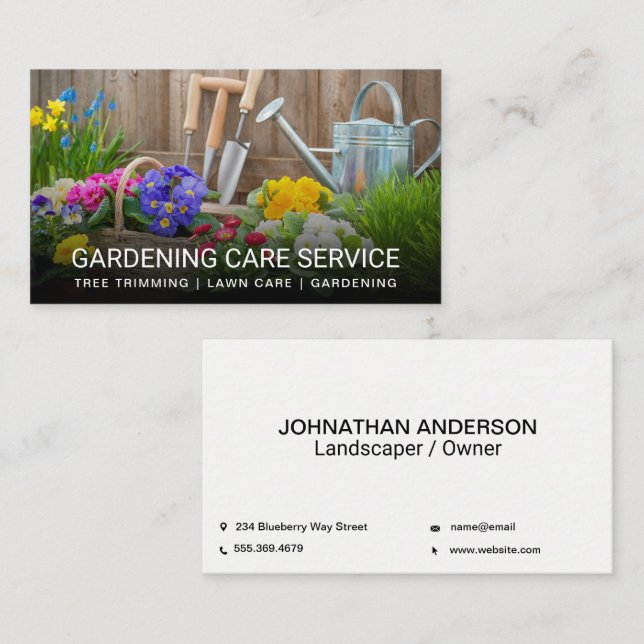 Tarjeta De Visita Herramientas de jardinería | Flores (Anverso / Reverso)