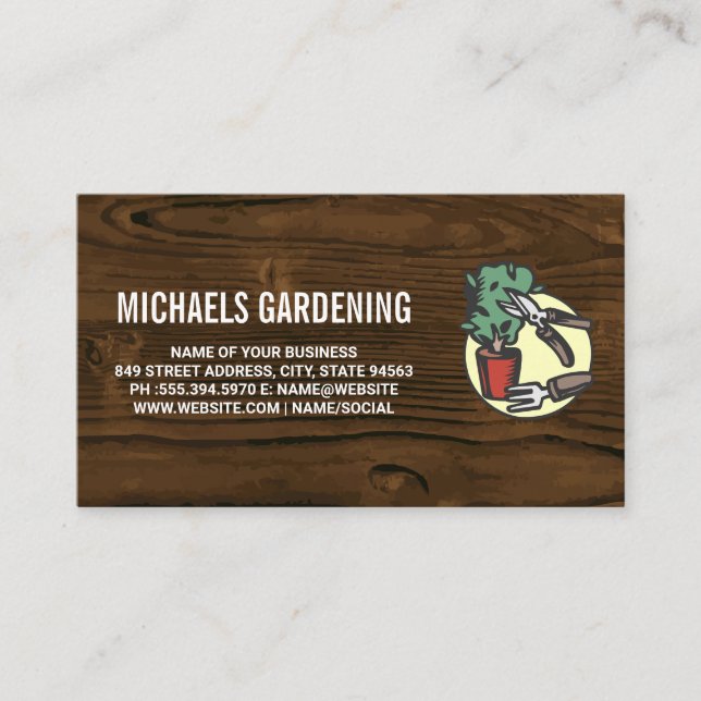 Tarjeta De Visita Herramientas de jardinería | Fondo del grano de ma (Anverso)