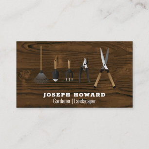 Tarjeta De Visita Herramientas de jardinería  Tabla de madera