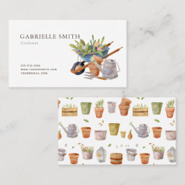 Tarjeta De Visita Herramientas de jardinería Watercolor Blanco