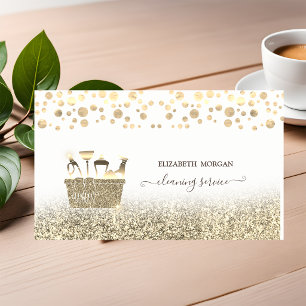 Tarjeta De Visita Herramientas de limpieza con confeti dorado elegan
