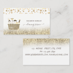 Tarjeta De Visita Herramientas de limpieza con confeti dorado elegan