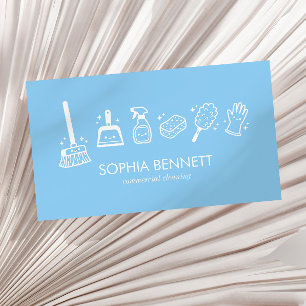 Tarjeta De Visita Herramientas de limpieza personalizadas azules lin