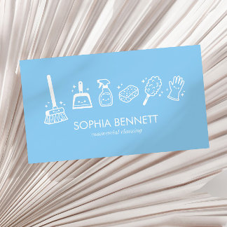 Tarjeta De Visita Herramientas de limpieza personalizadas azules lin