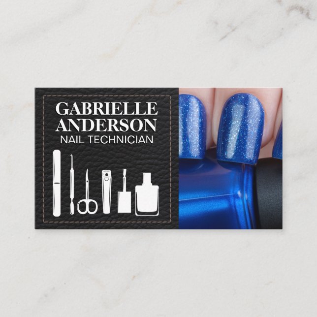 Tarjeta De Visita Herramientas de manicura | Blue Nail Polaco | Cuer (Anverso)