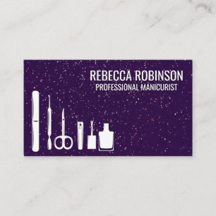 Tarjeta De Visita Herramientas de manicura   Purpurina morado
