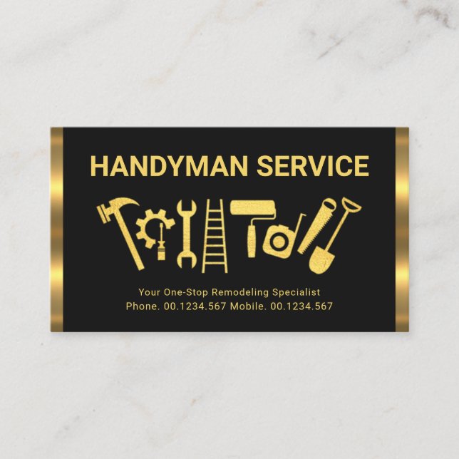 Tarjeta De Visita Herramientas de mano de bandas de oro retro (Anverso)