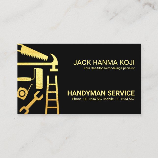 Tarjeta De Visita Herramientas de mano de construcción de oro (Anverso)