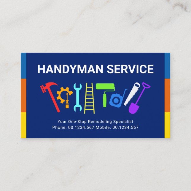 Tarjeta De Visita Herramientas de mano de franjas de colores (Anverso)