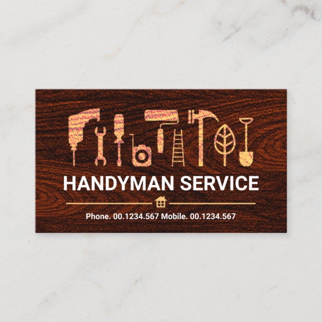 Tarjeta De Visita Herramientas de mano de grano de madera de madera (Anverso)